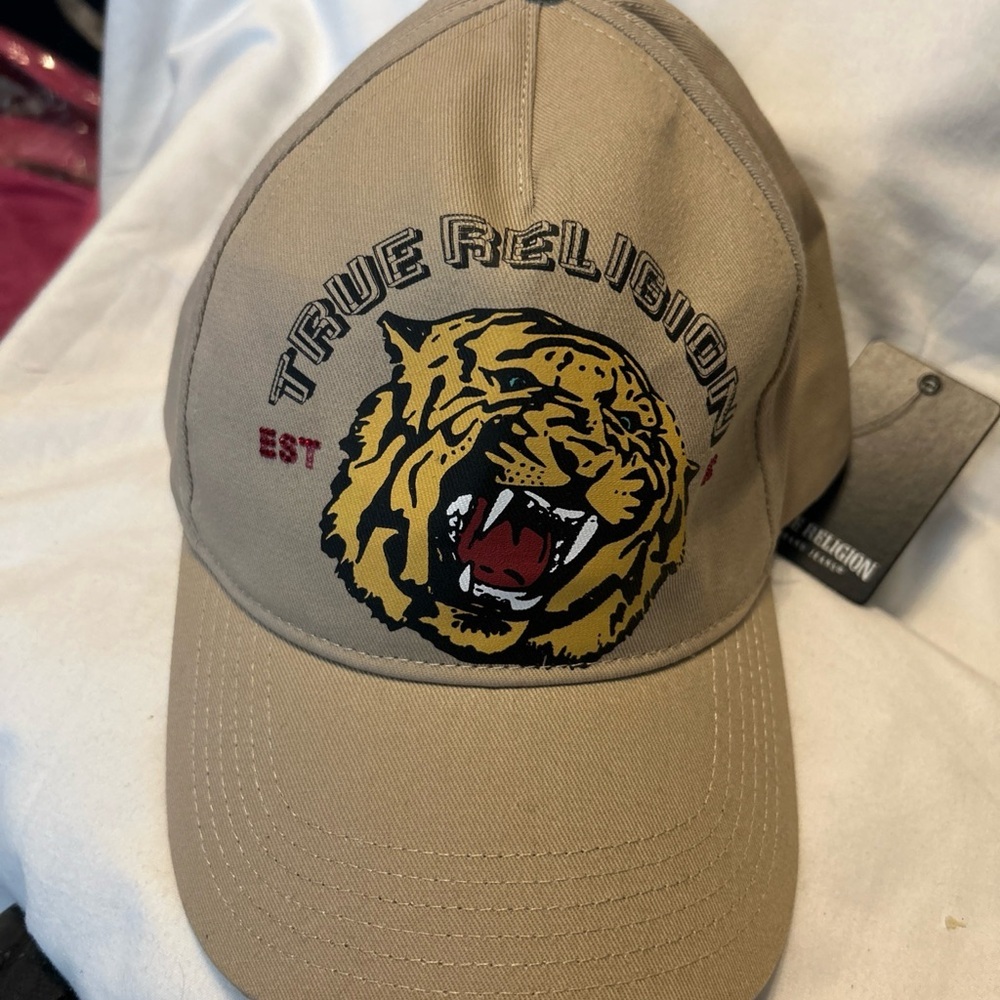 True Religion Tan Cap with Tiger Design